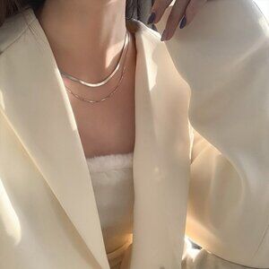 925 Sterling Silver Double Layer Unique Necklace New